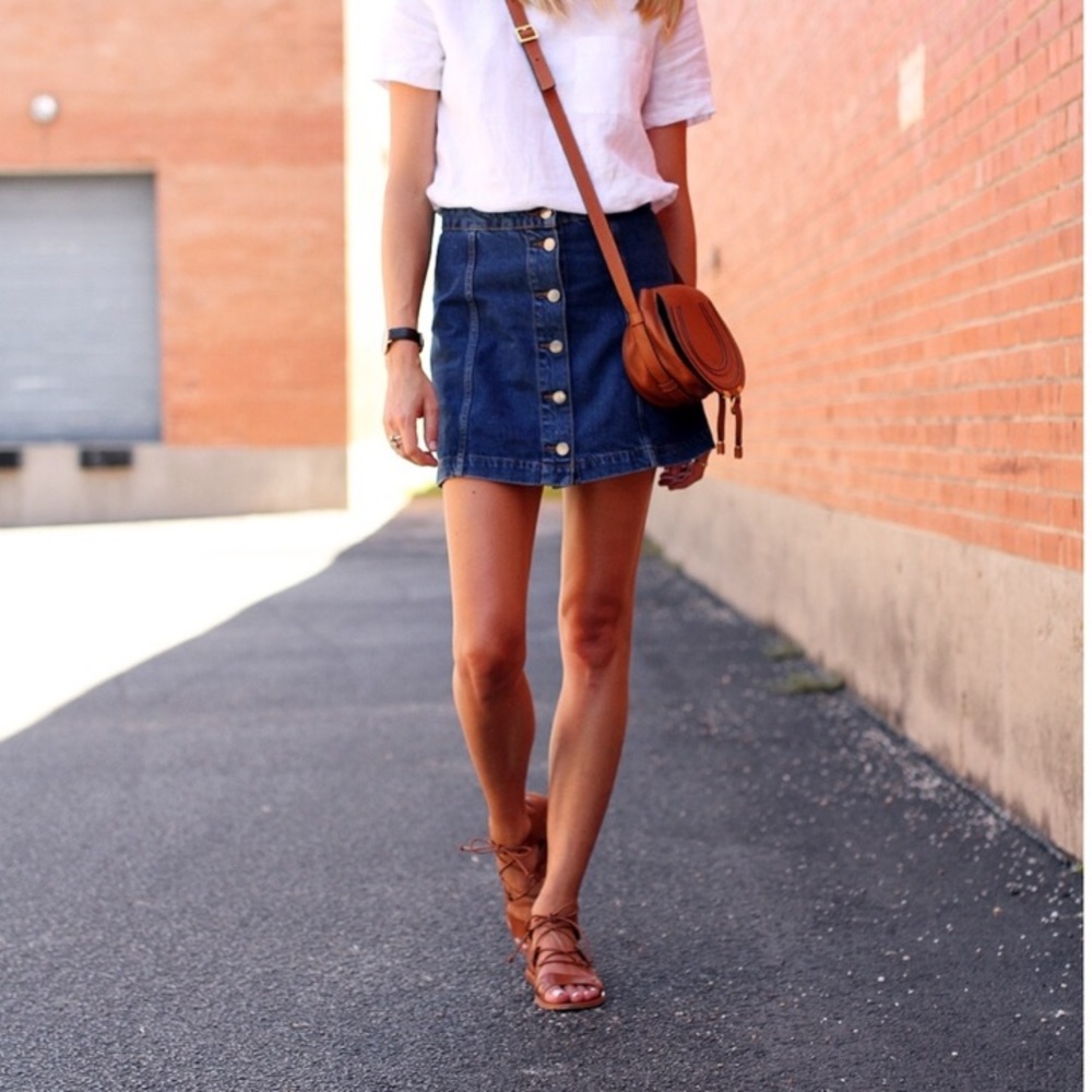 Topshop Moto Denim Button Up Skirt